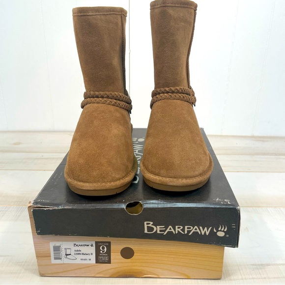 BearPaw Shoes - Bearpaw NWT Adele Hickory Suede Fleece Lined Snow Boots Sz 9 Leather Sherpa